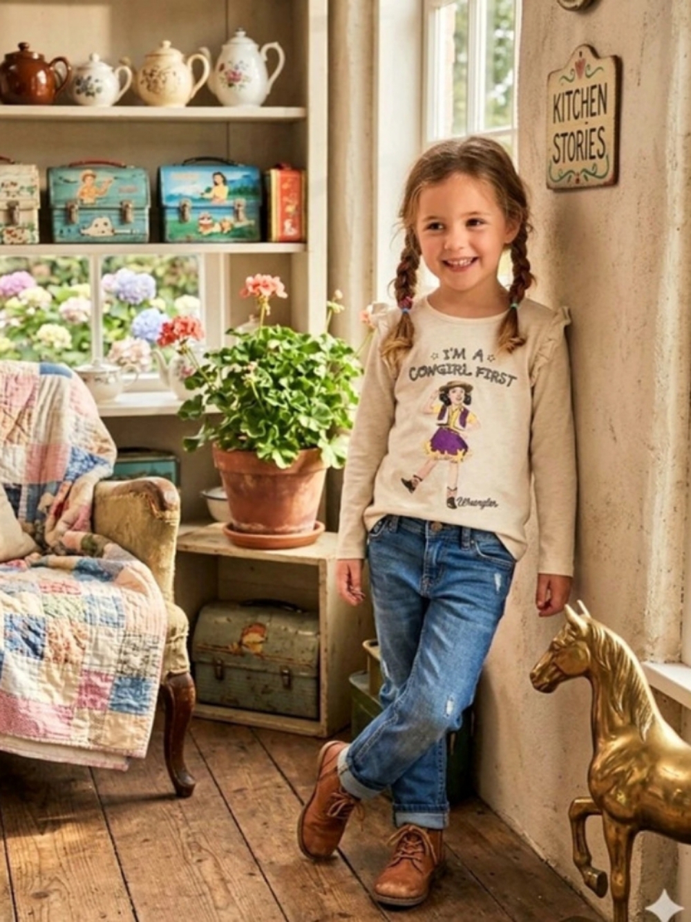 Wrangler Girl's Long Sleeve Cowgirl First Graphic Tee